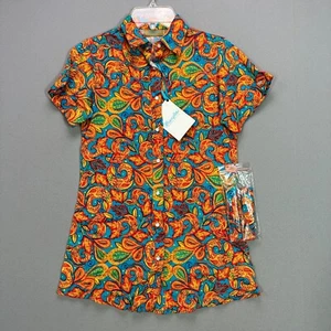 NEW Wrangler Pearl Snap Shirt Girls M Floral Short Sleeve Dress Belted Paisley - Picture 1 of 10