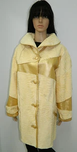 WHITE SWAKARA FUR GOLDEN LEATHER REVERSIBLE COAT  Sz.L-XL n20 - Picture 1 of 7