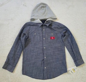 NEW Calvin Klein Jeans Big Boys Iconic Hooded Denim Shirt Blue SZ/M 10/12 NWT$49 - Picture 1 of 7
