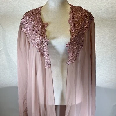 Chaqueta larga con cuentas adornada rosa polvorienta bata sin cuadros de etiqueta Foto 1 de 4