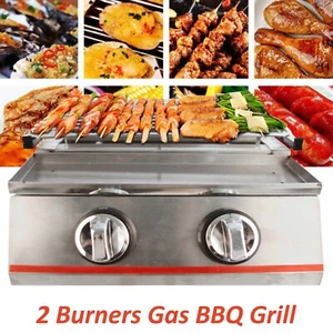 2 Burner Tabletop Propane Gas Grill Stainless Steel Outdoor BBQ Camping Griddle - Picture 1 of 12