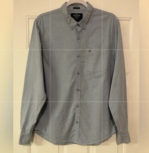 Camicia uomo Hollister blu grande L cotone bottoni manica lunga casual top - Foto 1 di 14
