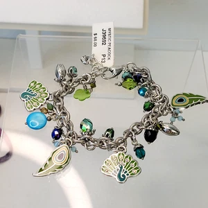 NWT Brighton Mystic Peacock Charm Bracelet Green Blue Crystals Chain 8.5" w/Bag - Bild 1 von 10