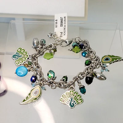 NUEVO CON ETIQUETAS Brighton Mystic Peacock Charm Pulsera Verde Azul Cristales Cadena 8.5" con Bolsa Foto 1 de 4