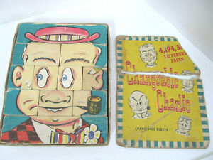 Vintage Changeable Charlie Face Changing Wooden Blocks Puzzle 1948 Gaston Wood D
