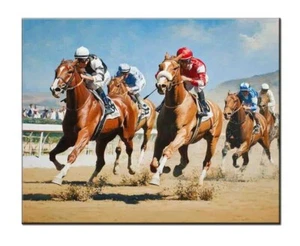 Horses Racing Sports Oil Painting Printed On Canvas,Wall Art Giclée Print Decor - Bild 1 von 8