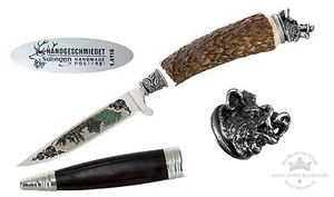 Costume knife with deer horn handle etching WILDSAU + ornamental cap suck head - Picture 1 of 7