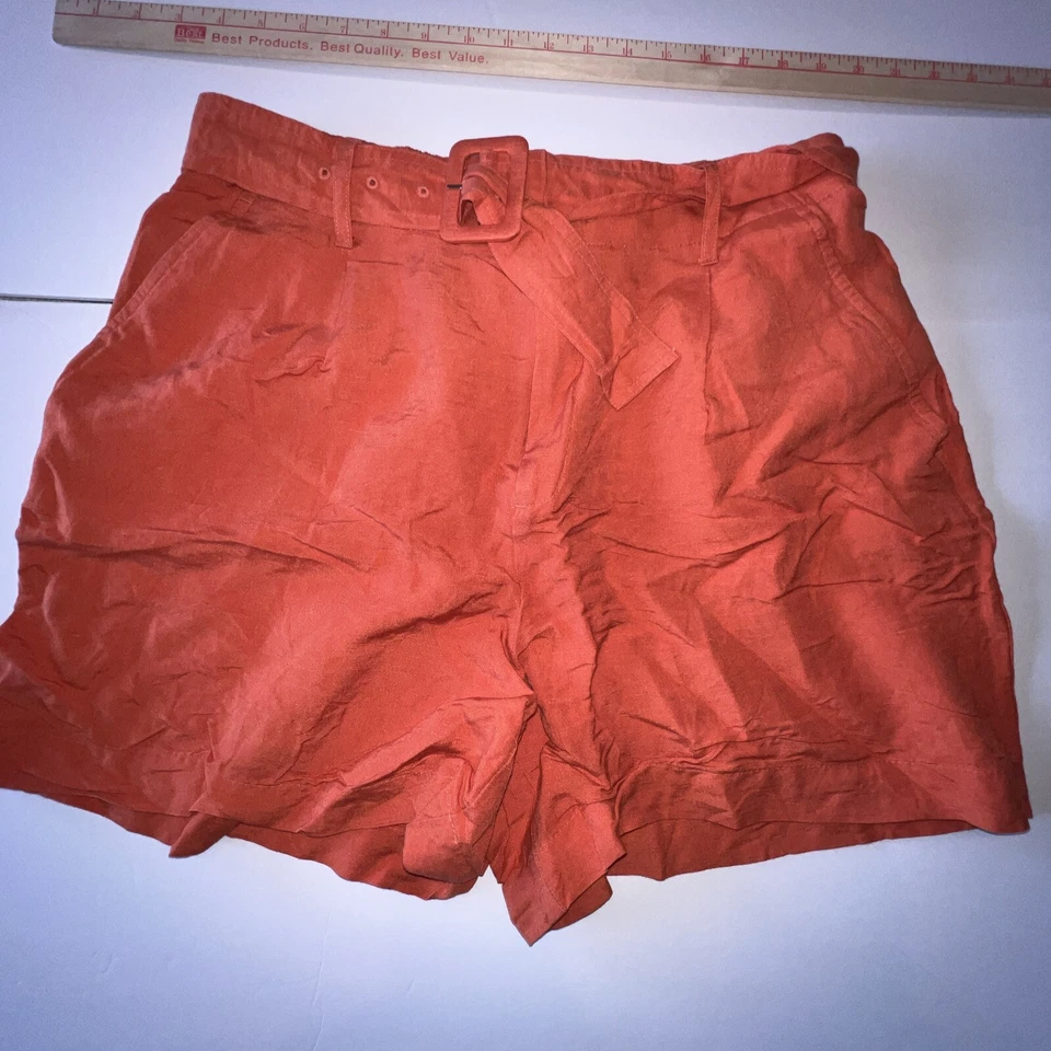 Pantalones Cortos A New Day Para Mujer Naranja Bolsillos con Cinturón Lino Rayón Grandes Foto 1 de 4