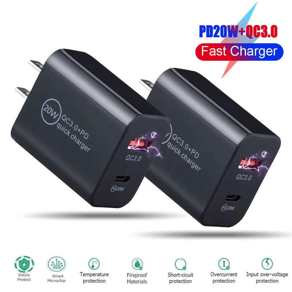 LOT 20W PD Type C Dual USB Wall Charger Type C To Type C USB/Type C 3FT 10FT - Image 1 of 4