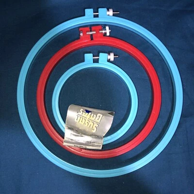 Lot Of 3 - Bates & Boye 4”, 6” & 8” Screw Tension Plastic Embroidery Hoops - Image 1 of 4