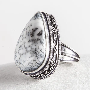 Wunderschöner, großer Silber Ring, Dendriten Opal, Tropfen, Größe: 56 - Bild 1 von 4