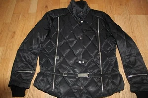 BOGNER BLACK QUILTED SKI JACKET COAT SILVER TONE LOGO 44 14 $1200 - Picture 1 of 8
