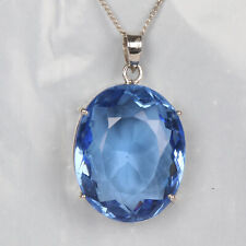 Lab Created Light Blue Topaz 86 Ct Oval Shape Solid 925 Silver Pendant for Women