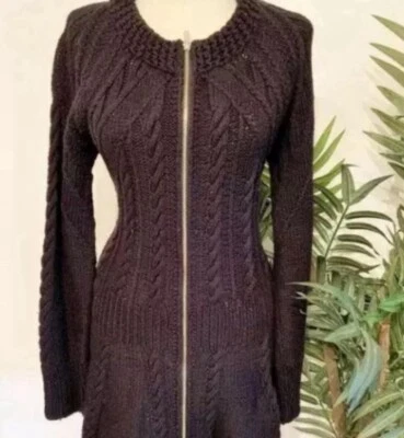 BETSEY JOHNSON RARE VINTAGE PEPLUM ZIP CABLE KNIT SWEATER~L - Image 1 of 4