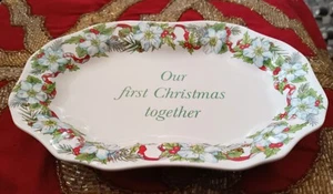 Pode ""Nuestra primera Navidad juntos"" baratija atrapar todo de cerámica diseño floral - Imagen 1 de 3
