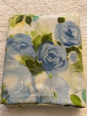 Vtg Cannon Blue Cabbage Rose Garden French Cottage Full Flat Sheet 2 avail VGUC - Image 1 of 4