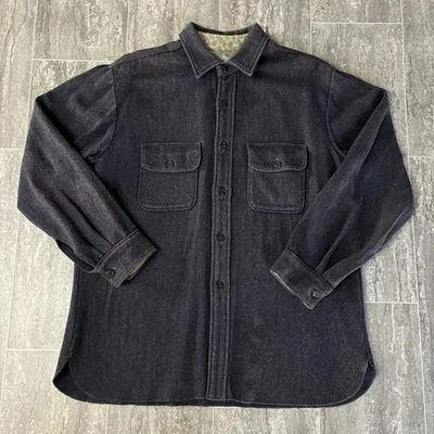 Jaqueta masculina vintage Sears lã CPO camisa m azul marinho botão âncora anos 70 desbotada pelo sol - Imagem 1 de 4