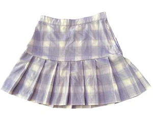 H&M Pleated Mini Skirt Lavender Check Preppy Schoolgirl Juniors XL  25” Waist - Picture 1 of 7
