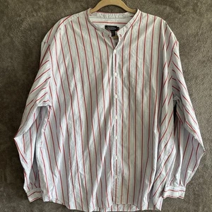 J Peterman Shirt Mens XXL Striped Popover Preppy Mandarin Poet Grandpa Portugal - Picture 1 of 11