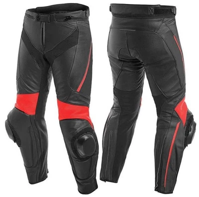 Pantalones de cuero de motociclista de cuero de vaca real para hombre con armadura CE Foto 1 de 4