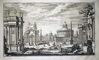 Radierung, Architektur-Capriccio, G. Galli Bibiena/J.A. Pfeffel, 1740, Oper,Wien - Bild 1 von 4