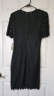 Vintage Lawrence Kazar Dress Womens Small Silk All Over Beaded Black Evening - Image 1 of 4