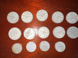 1942 Japan World War Coins Lot Of 13 Showa year-17, 5 Sen VG coin 1 Sen - Picture 1 of 4