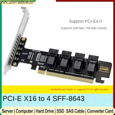 PCIE4.0 U.2 Expansion Card PCIe X16 to 4 NVME U.2 SFF-8643 SSD Pcie Split Card - Image 1 of 4