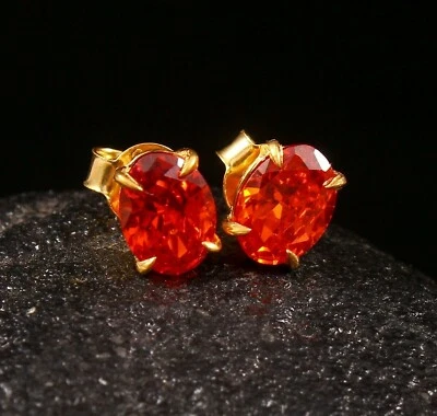 Orange Sapphire Stud Earrings Gemstone Earrings Gift For Her Valentine's Gifts - Image 1 of 4