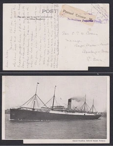 AUSTRALIA c.1916: Censored PPC with Ship's name cut from the card by Censor - Picture 1 of 1