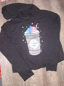 Justice sz 12 rainbow unicorn black hoodie frappe sweatshirt top shirt guc - Picture 1 of 5