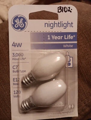 2 GE 4W White Nightlight Bulbs Candelabra Base - Image 1 of 2