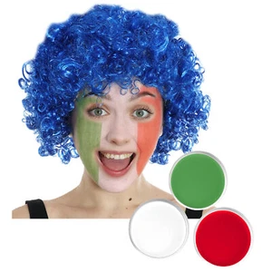 ITALY ITALIAN FLAG WIG + FACE PAINT FANCY DRESS COSTUME FOOTBALL FAN SUPPORTER - Picture 1 of 8