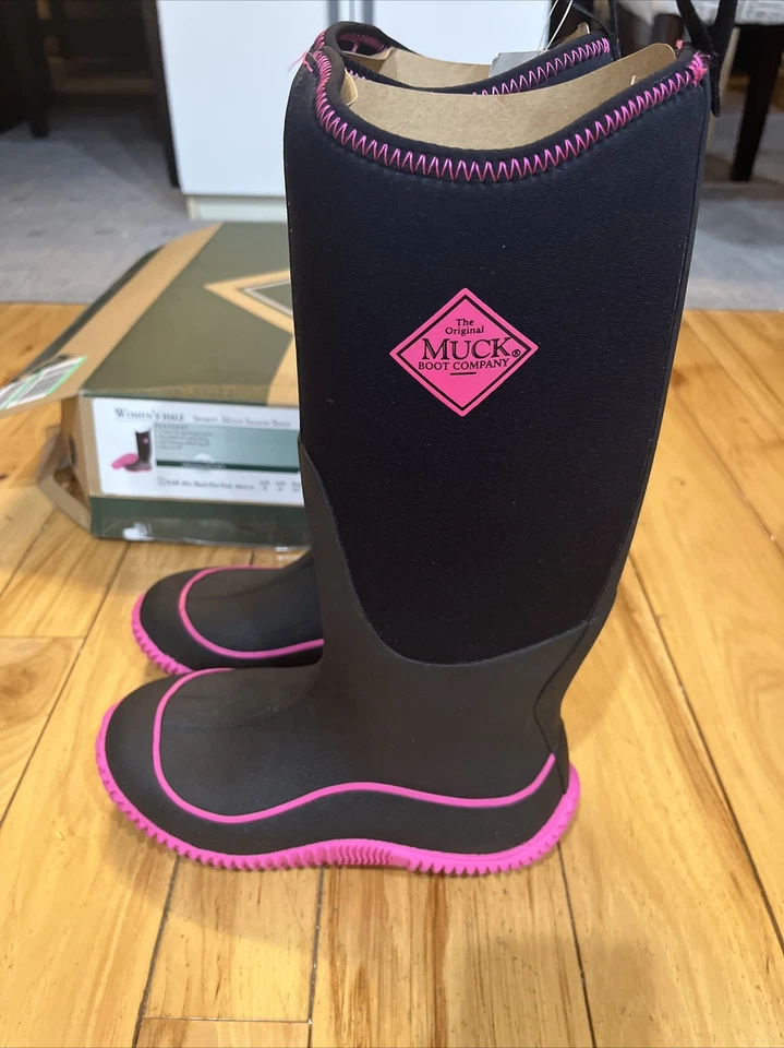 Muck Boots Hale Multi-Season Women's Rubber Boot, Size 8 US - Black (HAW-404-PNK-050)