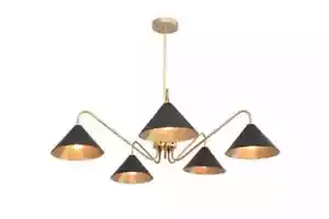 5 Light Ceiling Cone Contemporary Style Raw Brass Chandelier Light Fixture - Picture 1 of 6