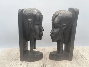 Vintage Wood Carved Tribal African Moran Maasai Warrior Bookends/ Sculptures   - Picture 1 of 10