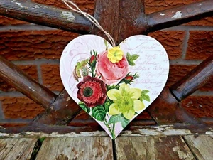 Shabby chic heart, wooden heart, floral wall ornament, handmade, gift for her - Picture 1 of 12