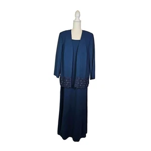 After Dark Women's 2 Pc Sleeveless Dress, Jacket, Size 18, Lace Rhinestones Maxi - Picture 1 of 11
