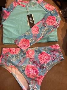 Girls Swimsuit Two Piece Tankini UPF 50+ UV Protective 12Yr old - Picture 1 of 4