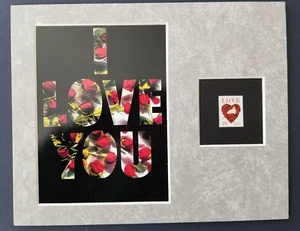 MATTED 8x10 UNUSED 1994 U.S. POSTAGE STAMP FOR LOVE, RED ROSES, DOVE & PICTURE - Picture 1 of 1
