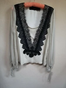 Leyendecker Los Angeles Long Sleeves Black Embroider Pullover Lace Silk Gray - Picture 1 of 6