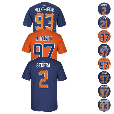 Edmonton Oilers NHL Reebok Player Name & Number Premier Jersey T-Shirt Men's Cover