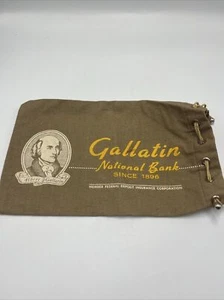Vintage GALLATIN NATIONAL BANK - Drawstring Bank Bag - Brown - Picture 1 of 2