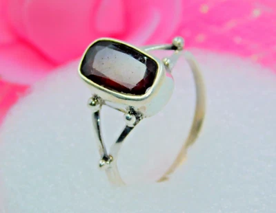 Anel de prata esterlina 925 com pedra preciosa natural de hessonita - Anel artesanal - Imagem 1 de 4