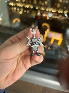 Real Solid 925 Sterling Silver Money Gun Pendant Pistol CZ Iced Out Charm - Picture 1 of 4