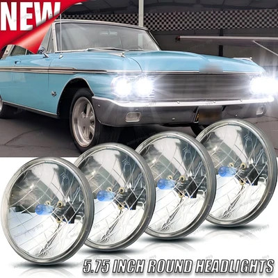 For Ford Galaxie 500 1962-1974 4x 5.75" 5-3/4'' Round Halogen Headlights DRL - Image 1 of 4