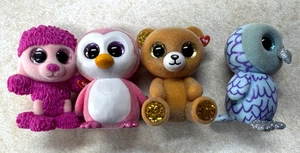 TY BEANIE BOOS MINI FIGURES SET OF 4 - PENGUIN, POODLE, OWL, & BEAR - Picture 1 of 14