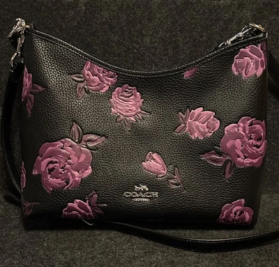 Auténtico bolso de hombro Coach Laurel con estampado floral CCE26 plateado negro púrpura Foto 1 de 4