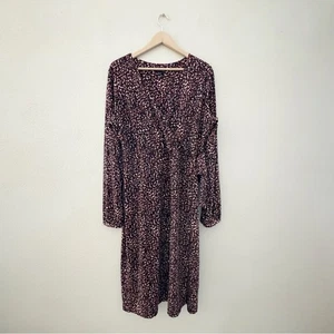 Long Tall Sally Faux Wrap Midi Dress Long Sleeve Slinky Jersey Knit Leopard 16 - Picture 1 of 12