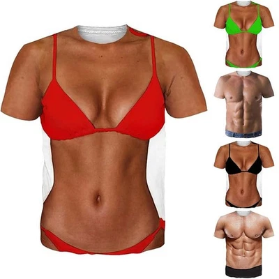 Herren Fake Muscle Body 3D Druck T-Shirt Bluse Muscle Activewear Pullover Oberte - Bild 1 von 4